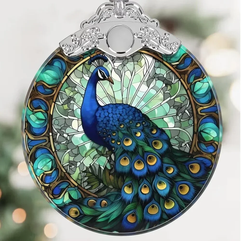 Peacock Ornament Stained Glass Hanging Decor Holiday-Sun Catcher-Christmas - Picture 1 of 7